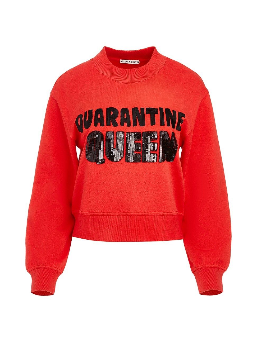 Alice + Olivia Women's Denver Quarantine Queen Embellished Crewneck Sweater - Bright Poppy Black - S | Saks Fifth Avenue