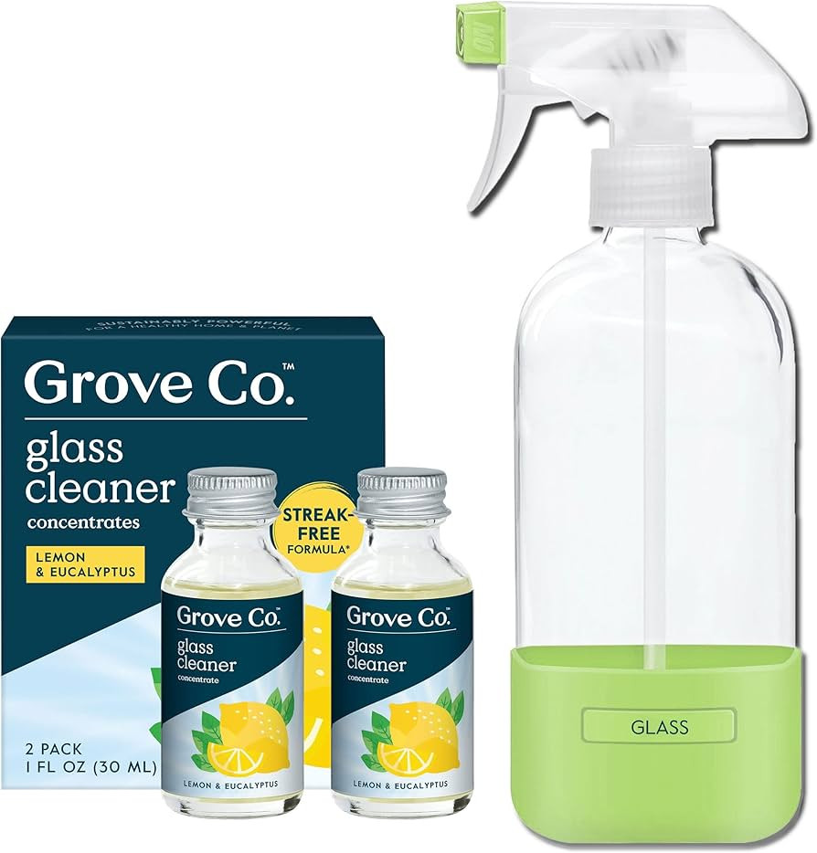 Grove Co. Glass Cleaner, Refill Concentrate (2 x 1 Fl Oz) + 1 x Reusable Glass Spray Bottle (16 O... | Amazon (US)