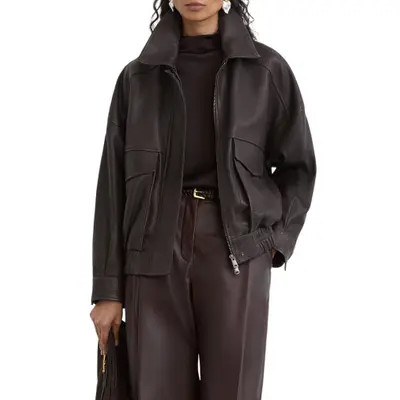 Reiss Petra Leather Jacket in Ebony Brown at Nordstrom, Size 6 | Nordstrom