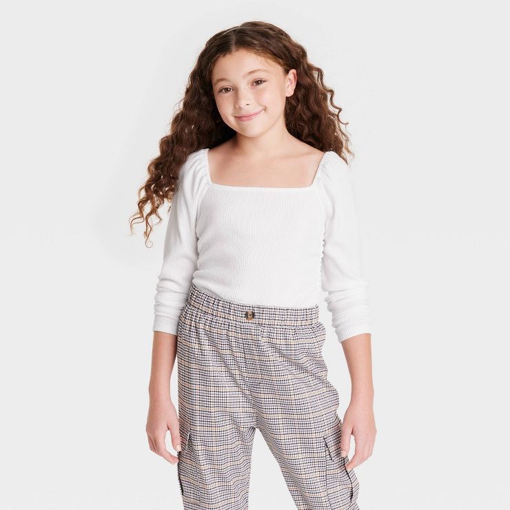 Girls' Square Neck Ribbed Long Sleeve Top - art class™ | Target