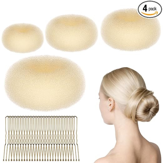 URAQT Donut Hair Bun Set, 4PC Dutt Maker, Duttkissen Groß und klein mit 30 U-Form Haarspange,Don... | Amazon (DE)