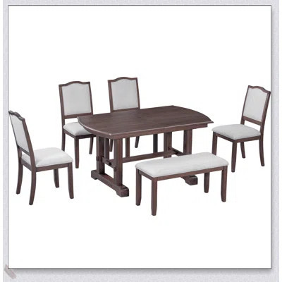6-Piece Extendable Wood Dining Table Set with 4 Upholstered Chairs and Bench, Perfect for Family Gatherings and Everyday Use | Wayfair North America