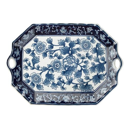 19" Handled Floral Platter, Blue/White | One Kings Lane