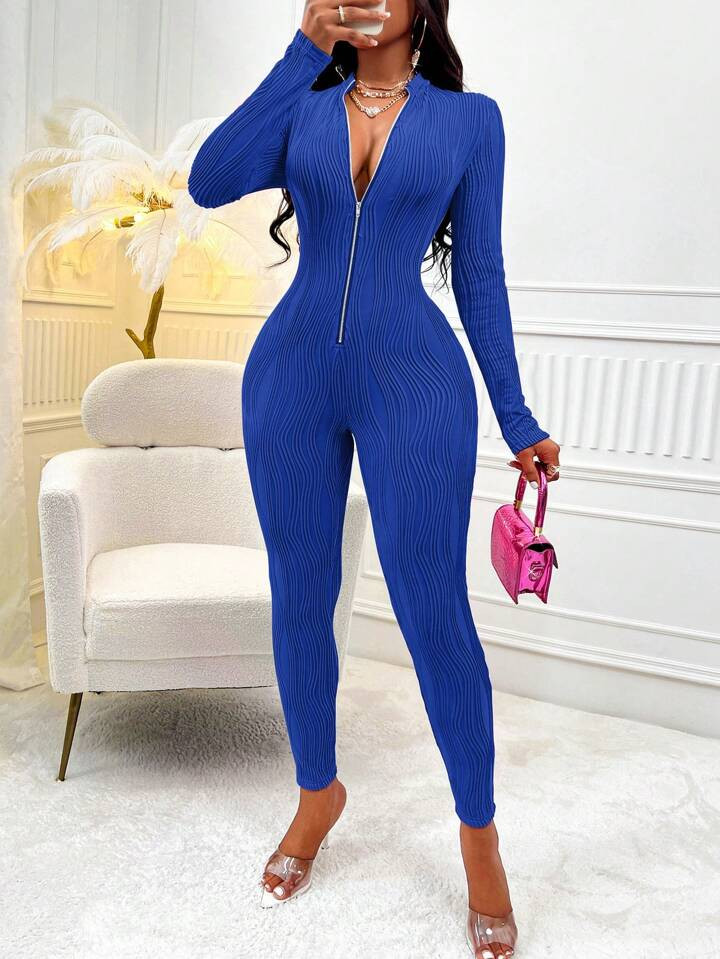 SHEIN Slayr Front Zipper Skinny Jumpsuit | SHEIN
