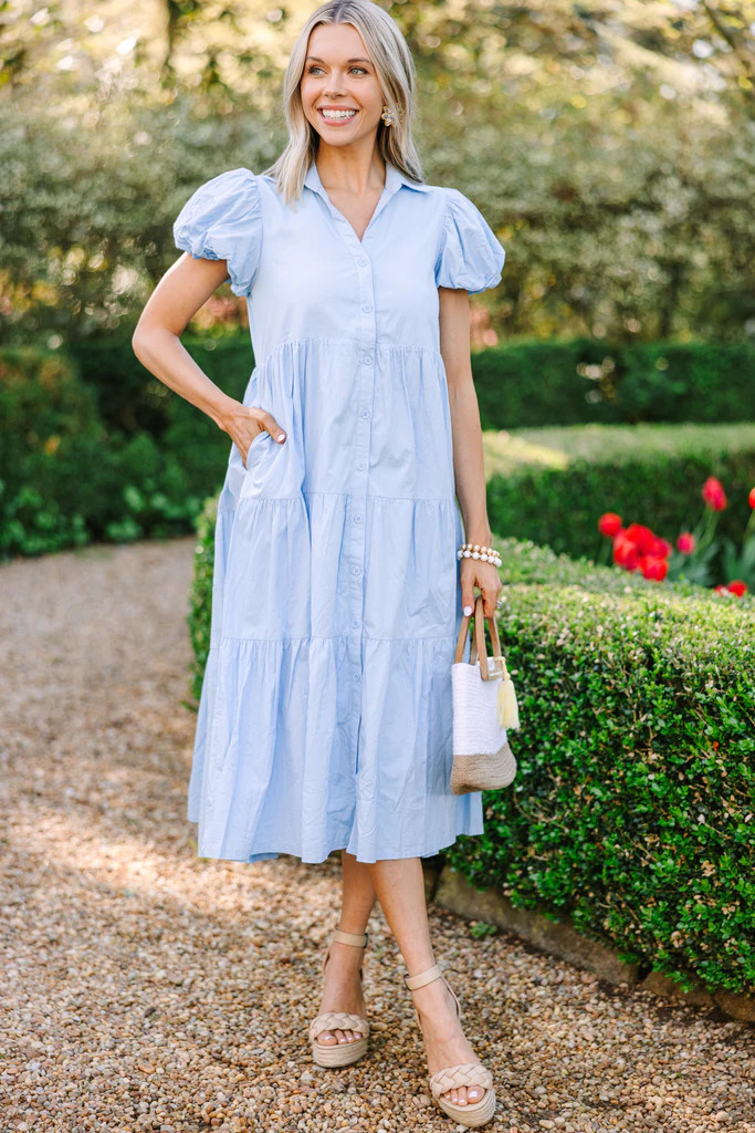 Perfect For You Sky Blue Button Down Midi Dress | The Mint Julep Boutique