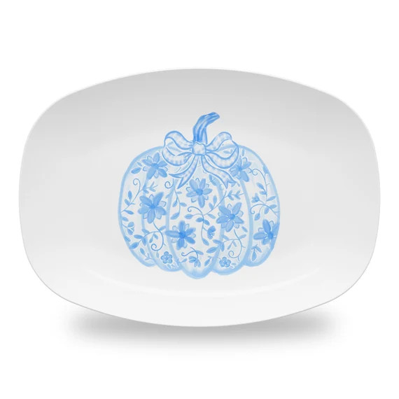 cHINOISERIE pumpkin serving platter, preppy fall table personalized platter, blue and white weddi... | Etsy (US)