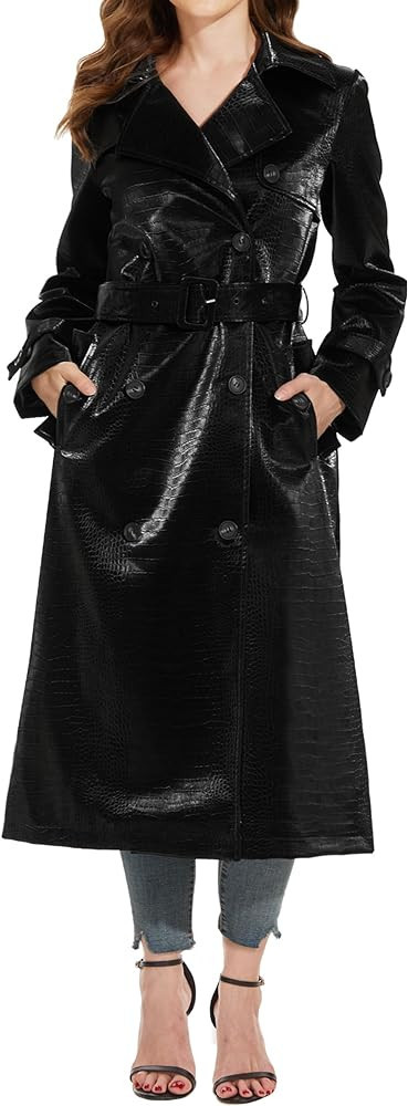 Fahsyee Women's Leather Trench Coat, Faux Motorcycle Plus Size Moto Biker Coat Short Lightweight ... | Amazon (US)