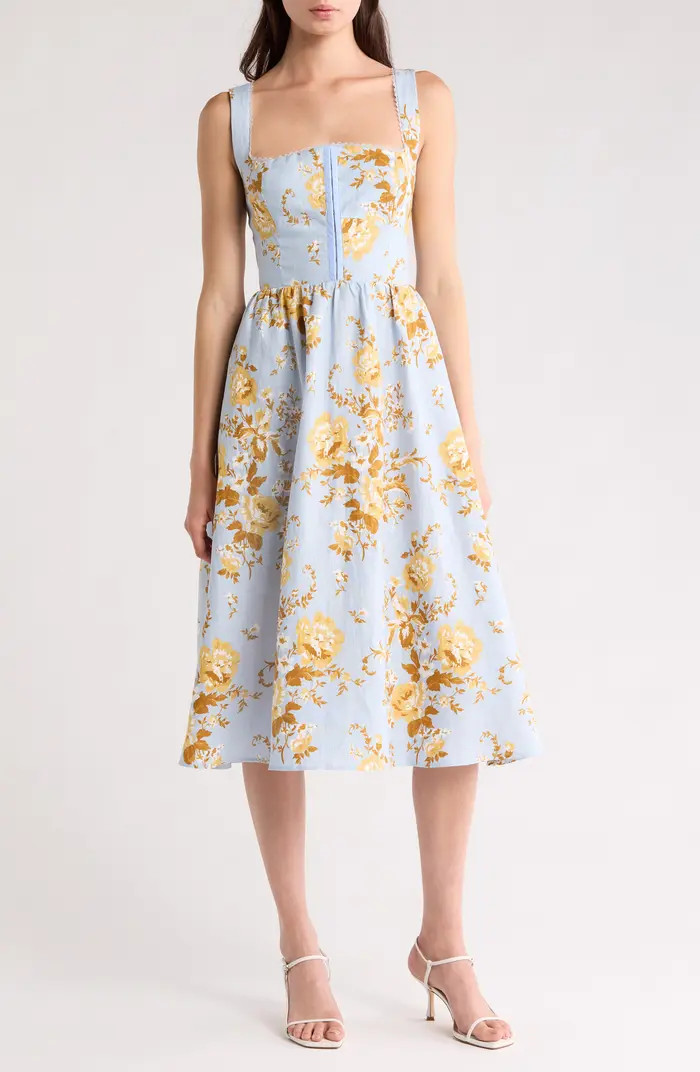 Reformation Tagliatelle Floral Linen Midi Sundress | Nordstrom | Nordstrom