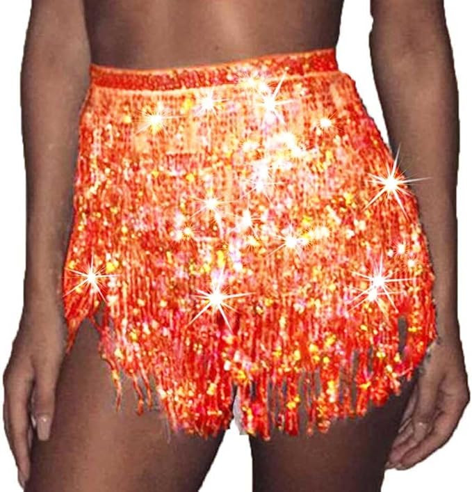 Zoestar Sparkly Sequin Fringe Skirt Tassel Shorts Belly Dance Skirts Rave Festival Outfits for Wo... | Amazon (US)