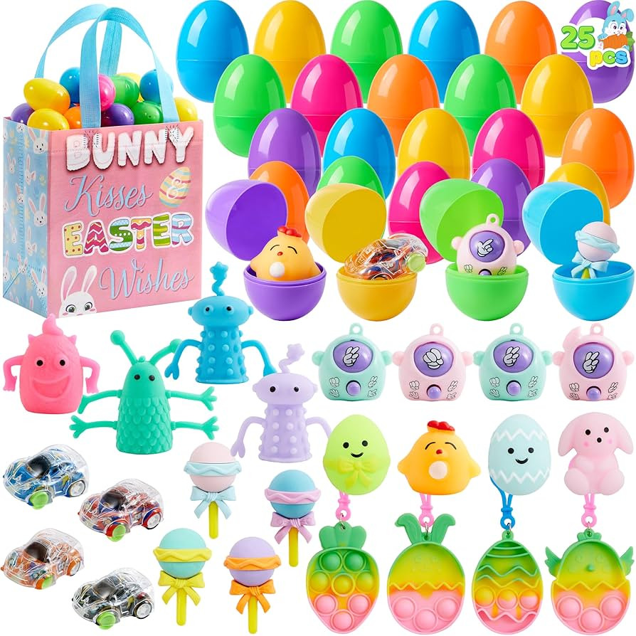 JOYIN 25pcs Prefilled Easter Eggs with Assorted Toys Plus Stickers, Easter Eggs Fillers for Baske... | Amazon (US)