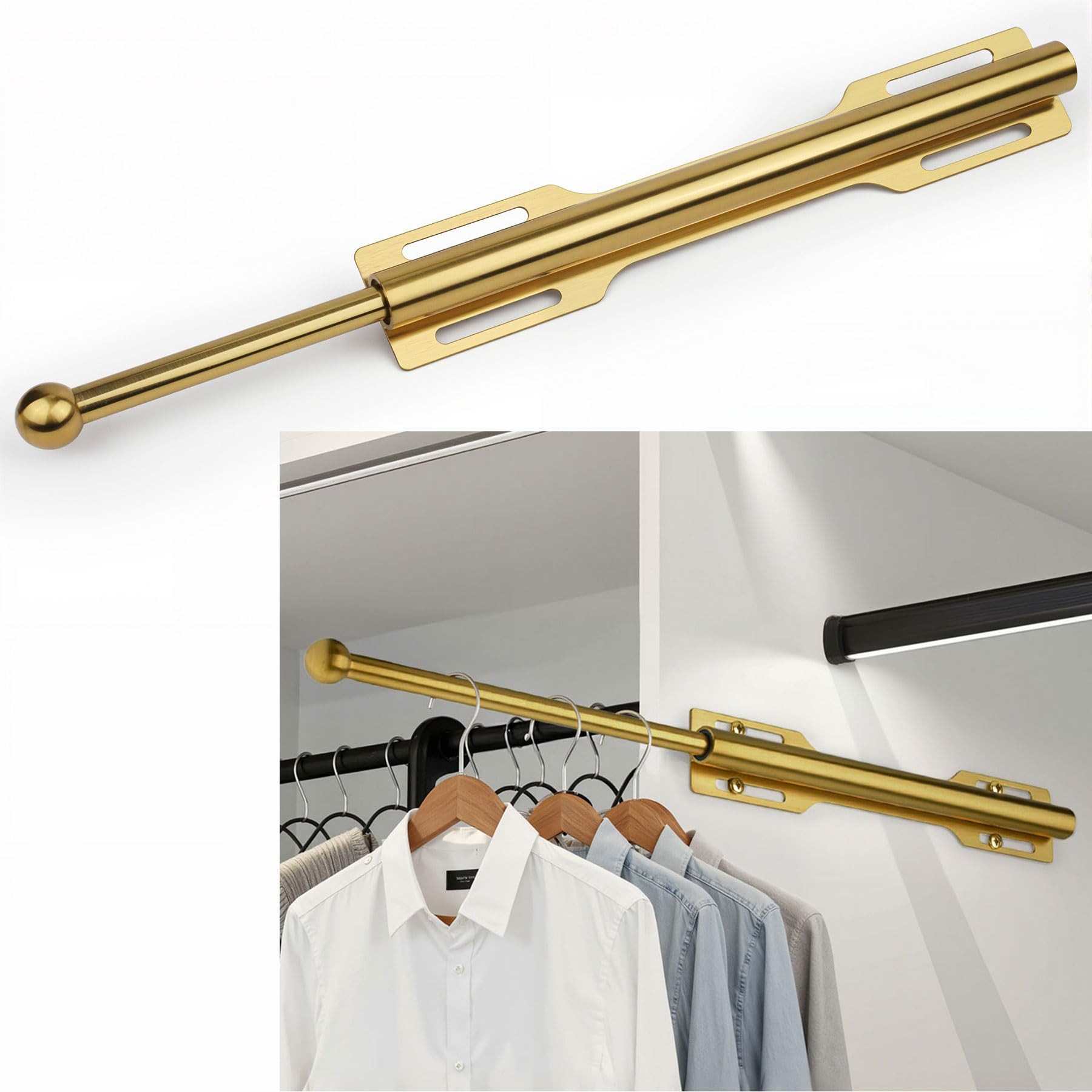 Valet Rod for Closet Pull Out, Rod for Bedroom Laundry Room Bathroom, Brushed Gold | Amazon (US)
