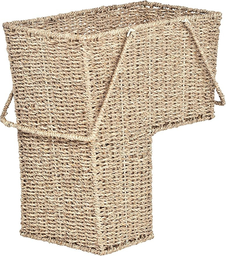 Trademark Innovations 15" Wicker Storage Stair Basket With Handles (Natural) | Amazon (US)