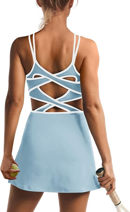 ReachMe Womens Tennis Dress Athletic Dresses with Built in Shorts and Bra Summer Workout Romper T... | Amazon (US)