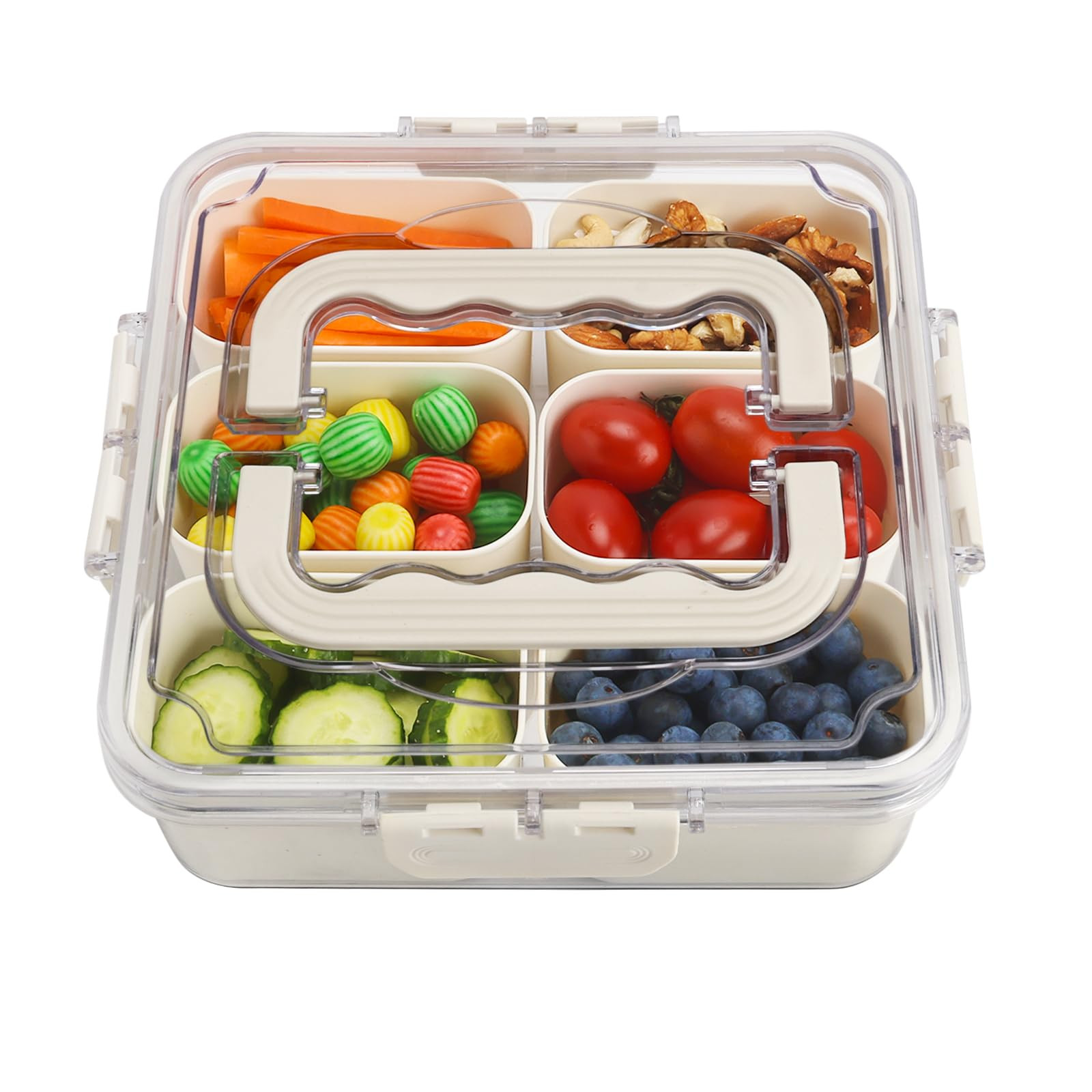 Divided Serving Tray with Lid and Handle, Portable Snack Box Container, 6 Compartments Veggie Fru... | Amazon (US)