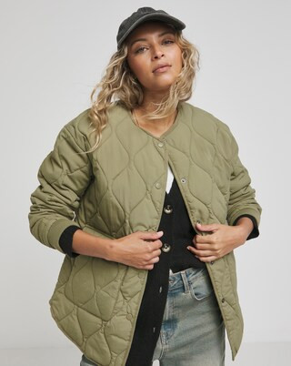 Khaki Round Neck Quilted Jacket | Simply Be (UK)