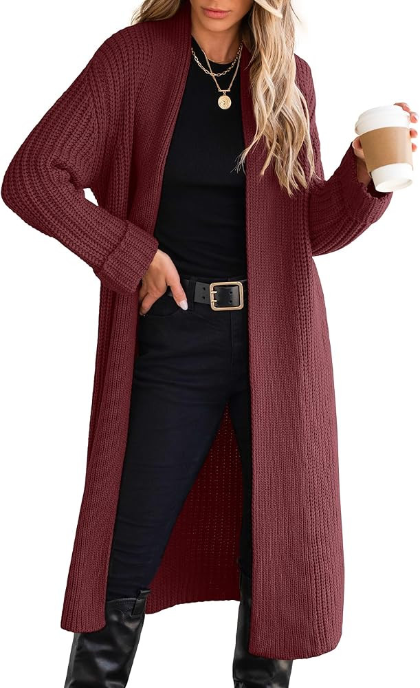 ANRABESS Women Knit Long Cardigan Long Sleeve Open Front Lapel Oversized Sweater Coat 2024 Fall D... | Amazon (US)