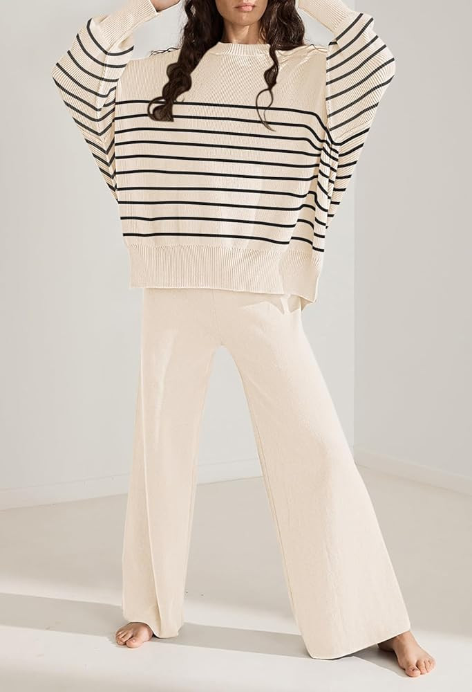 Pink Queen Women's 2 Piece Outfits Sweater Sets Knit Pullover Tops And Wide Leg Pants Loose Track... | Amazon (US)