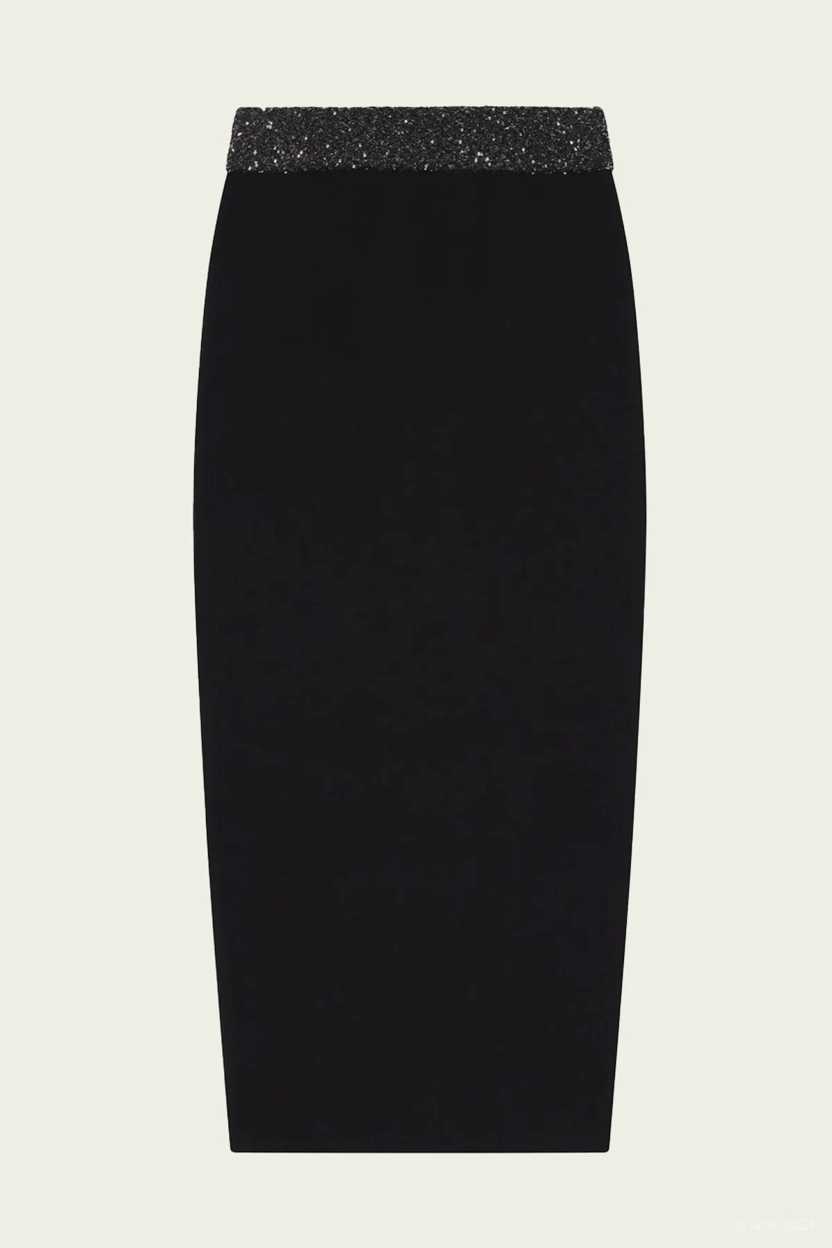 Jane Sequin Embellished Knit Midi Skirt in Black/Silver - L | Shop Olivia
