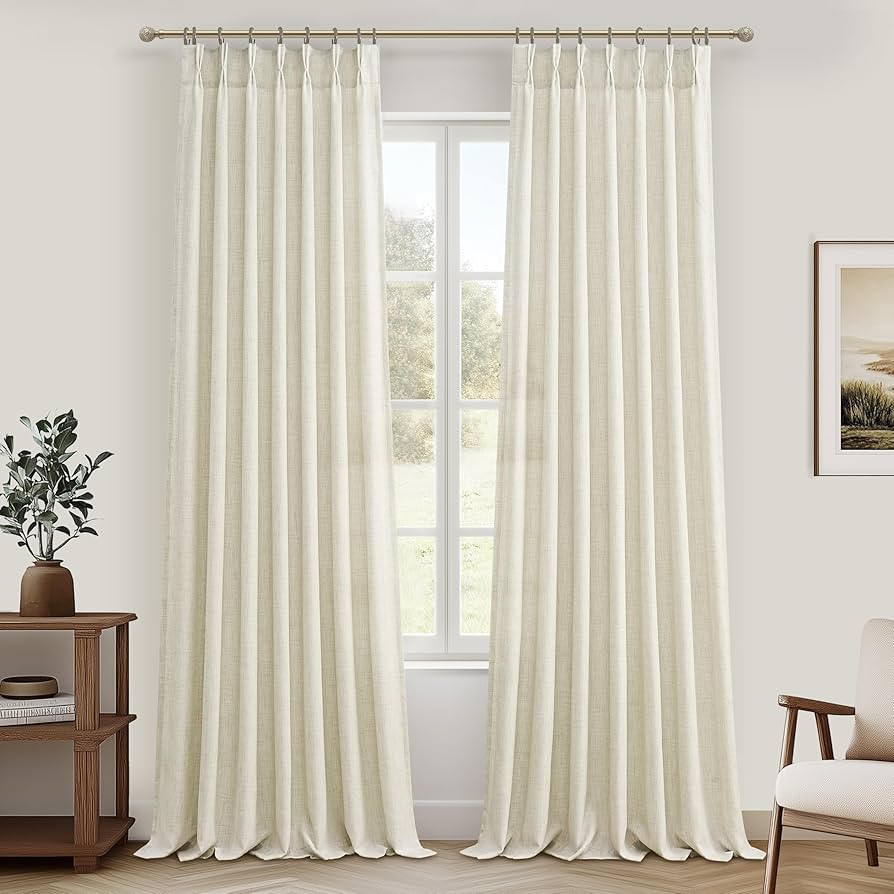 Cream Beige Memory Trained Pinch Pleated Curtains 96 Inches Long for Bedroom, Light Filtering Lin... | Amazon (US)