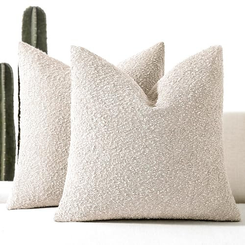 ROMANDECO 18x18 Boucle Throw Pillow Covers, 2-Pack, Beige | Amazon (US)