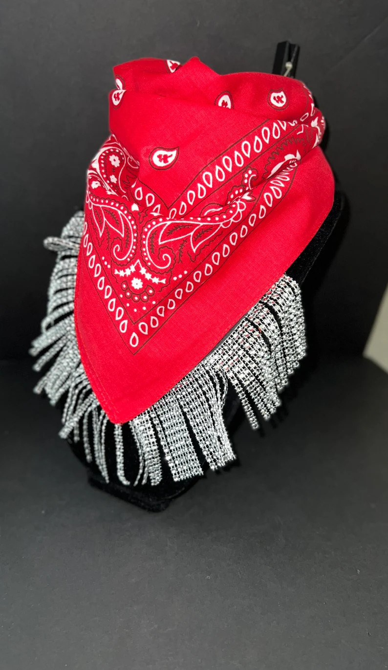 Red Bandana  Disco Cowgirl  Rhinestone Fringe Bandana  Bach - Etsy | Etsy (US)