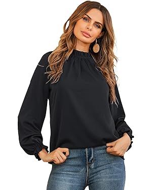 LYANER Women's Frill Mock Neck Flounce Long Sleeve Solid Blouse Office Shirt Top | Amazon (US)