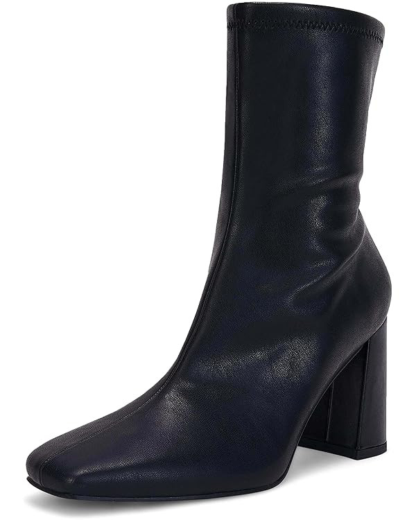 Coutgo Womens Square Toe Gogo Mid Calf Booties Patent Leather High Chunky Block Heel Side Zipper Ankle Boots | Amazon (US)