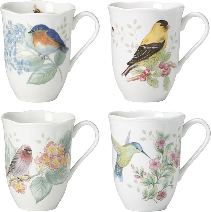Lenox Coffee Mug Set, Butterfly Meadow Flutter 4-Piece Mugs, Service For 4, 12 Ounce Mug, Chip Re... | Amazon (US)
