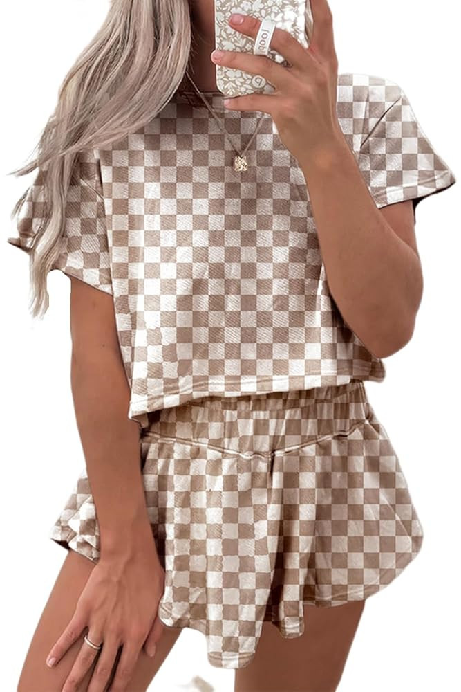 Chvity Women's Summer Skort Set Trendy Casual Solid Cropped Tee and Skort Matching Lounge Outfits... | Amazon (US)