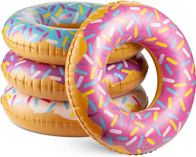 Inflatable Donuts - (Pack of 4) 24 Inch Donut Pool Toys for Kids in Assorted Color Rings with Spr... | Amazon (US)