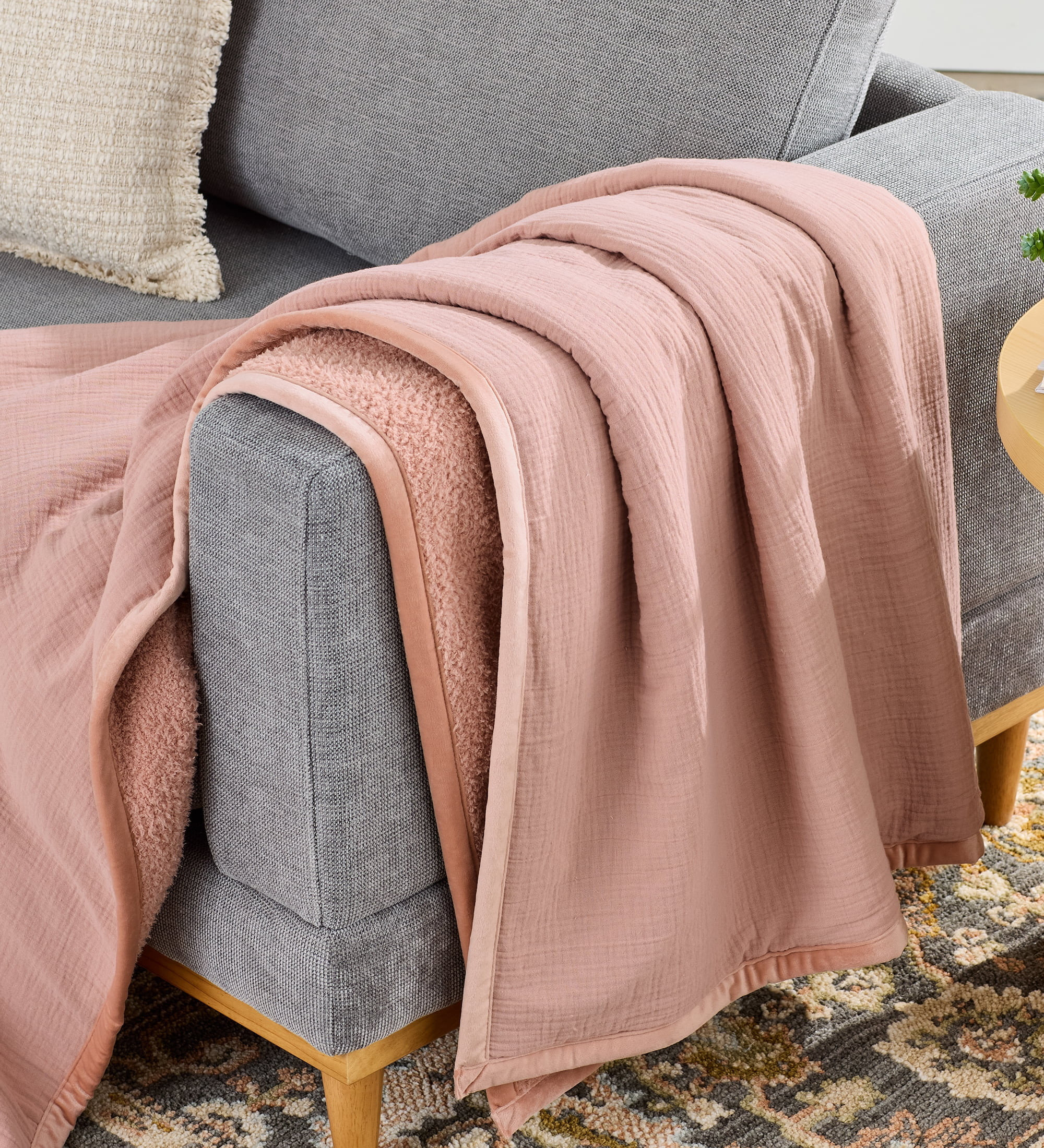 Better Homes & Gardens Gauze Reverse to Cozy Knit Super Soft Throw Blanket, Oversized, Antique Bl... | Walmart (US)