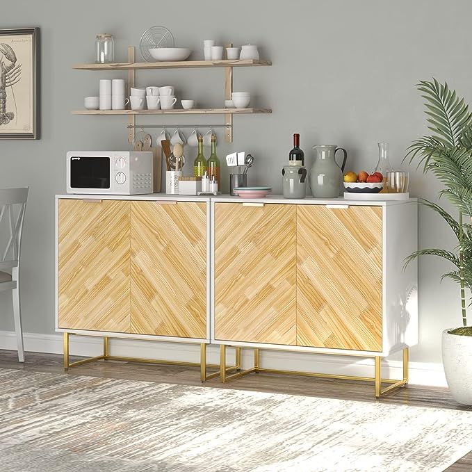 White Modern Buffet Cabinet with Gold Metal Legs, Entryway Storage Cabinet with Adjustable Shelf,... | Amazon (US)
