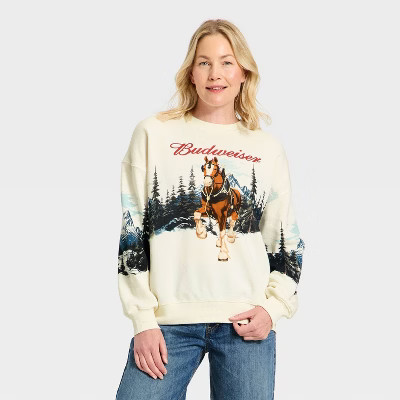 Women's Budweiser Horse Graphic Sweatshirt - Ivory XS | Target