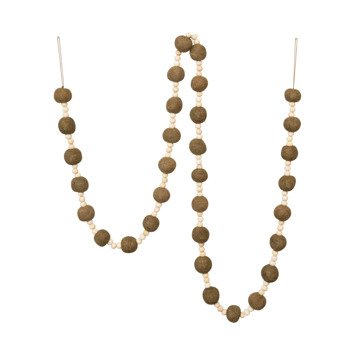 Creative Co-Op Wool Felt Ball Garland with Wood Beads, Natural and Brown | Amazon (US)
