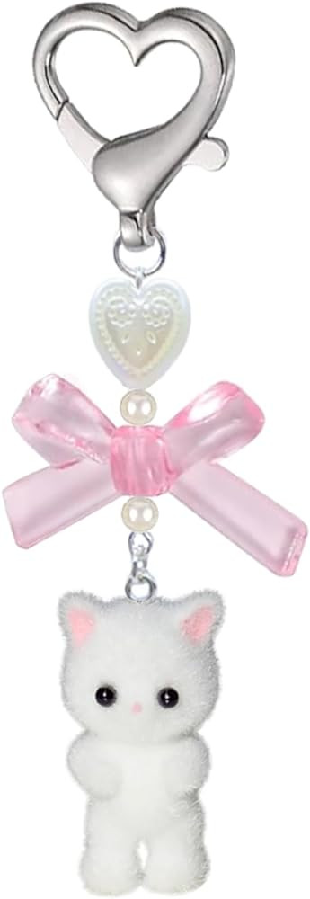 Agromusk Cute Cat Keychain,Fuzzy Kitty Cat Decor Gifts Cat Lovers Y2K Heart Bow Pendent Women Gir... | Amazon (US)