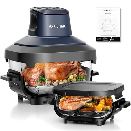 Kismile Glass Air Fryer Non Toxic, 1550W Portable AirFryer with Dual Bowl Design (4.5QT + 1.8QT), 4 Cooking Modes + DIY Control, Microwave & Dishwasher Safe, 95% Less Oil, Crisp, Grill, Bake, Roast | Amazon (US)