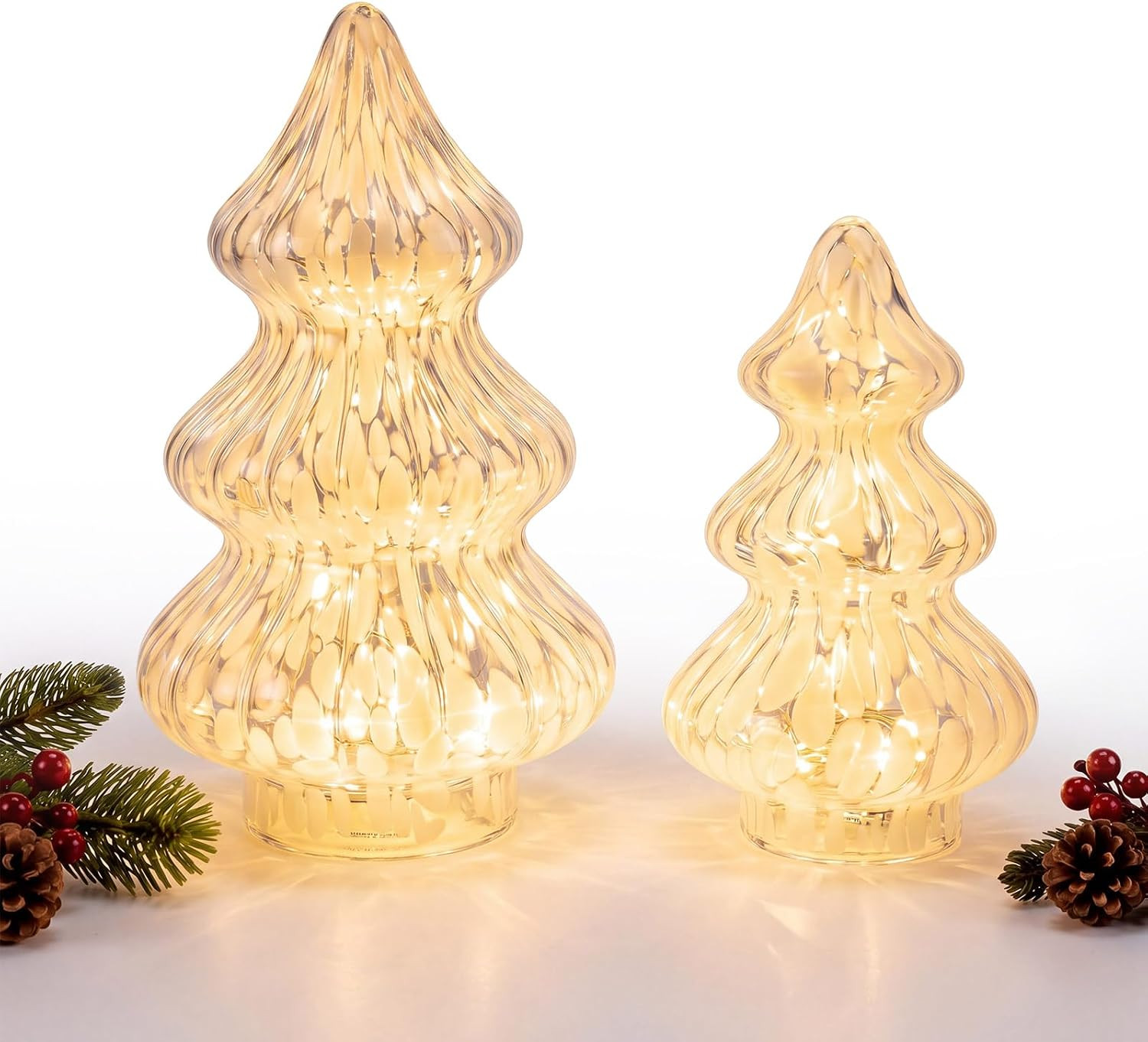2 Pcs Confetti Glass Christmas Tree Figurines with LED Lights | Amazon (US)