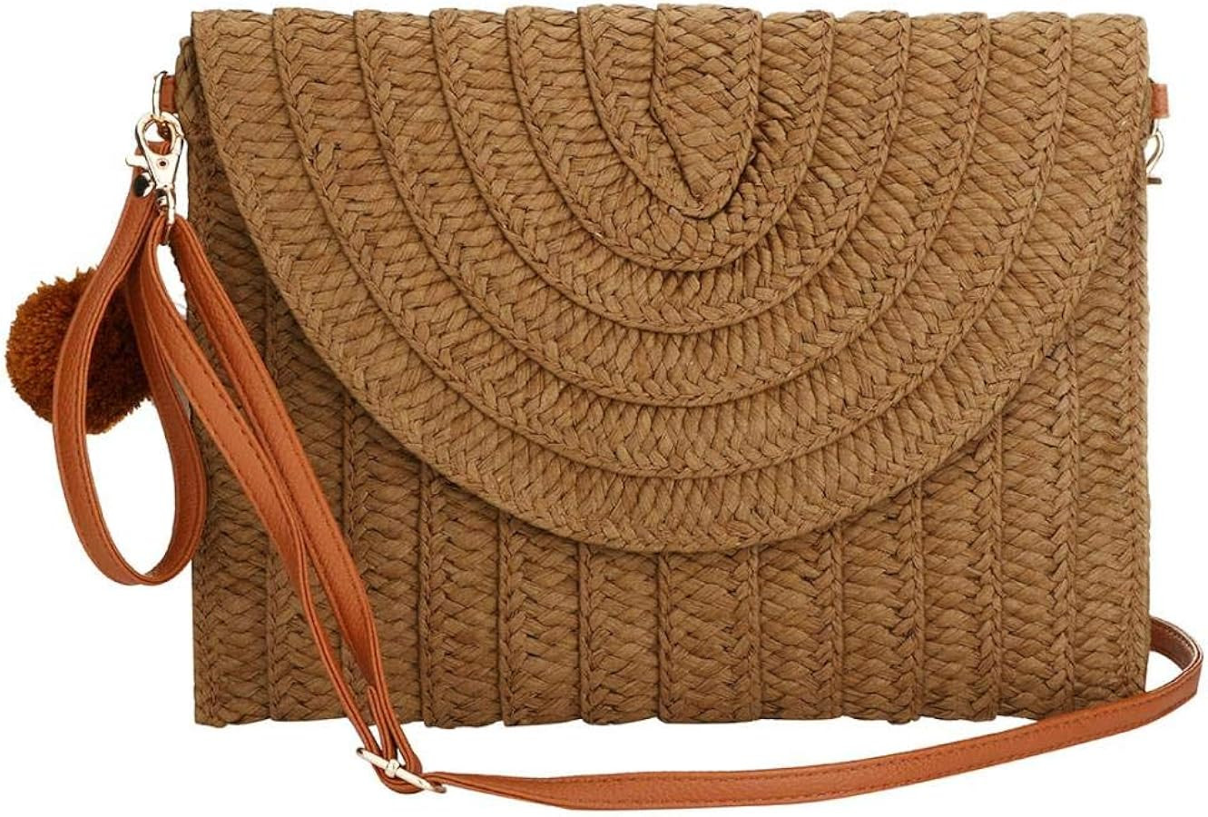 YYW Straw Clutch,Straw Handbag Clutch for Women Summer Beach Straw Woven Envelope Purse Wallet | Amazon (US)