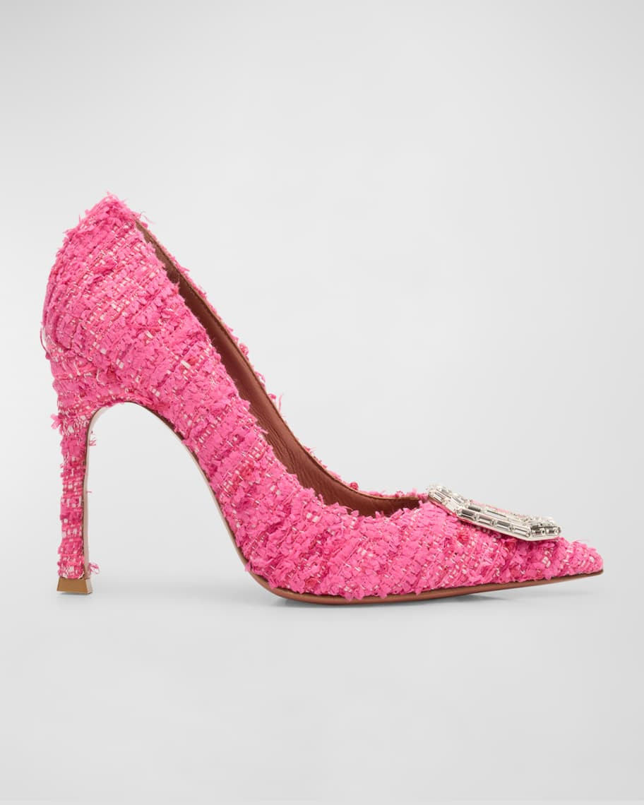 Amina Muaddi Camelia Tweed Crystal Ornament Pumps | Neiman Marcus
