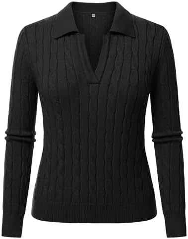 Womens Cable Knit Polo Sweaters Lapel V Neck Chunky Golf Sweater Casual Pullover Shirts 2025 Fall... | Amazon (US)