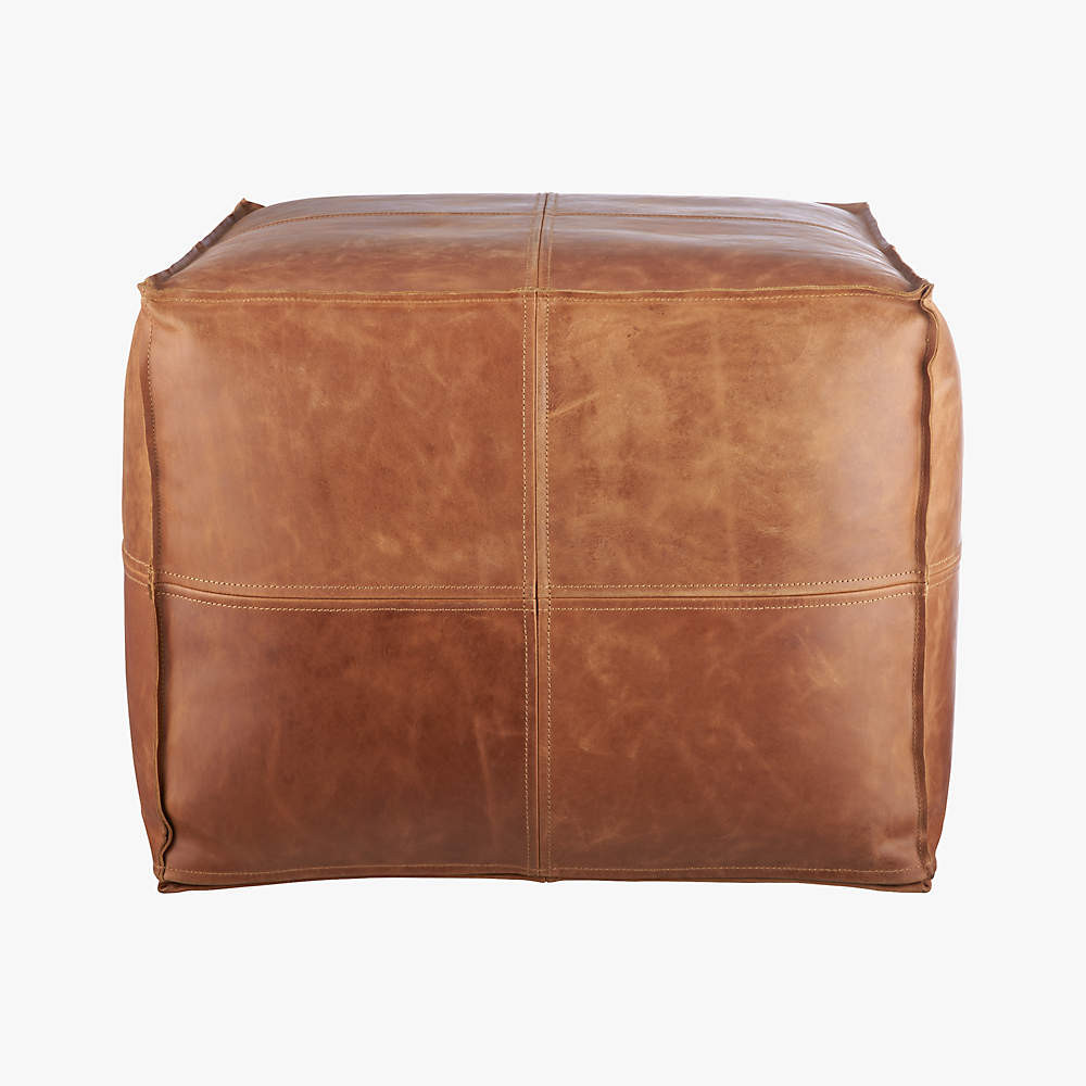 Square Brown Buffalo Leather Pouf + Reviews | CB2 | CB2