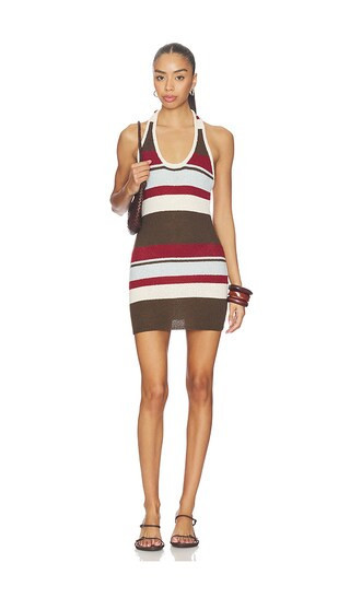 SNDYS Effie Halter Mini Dress in Brown. - size L | Revolve Clothing (Global)