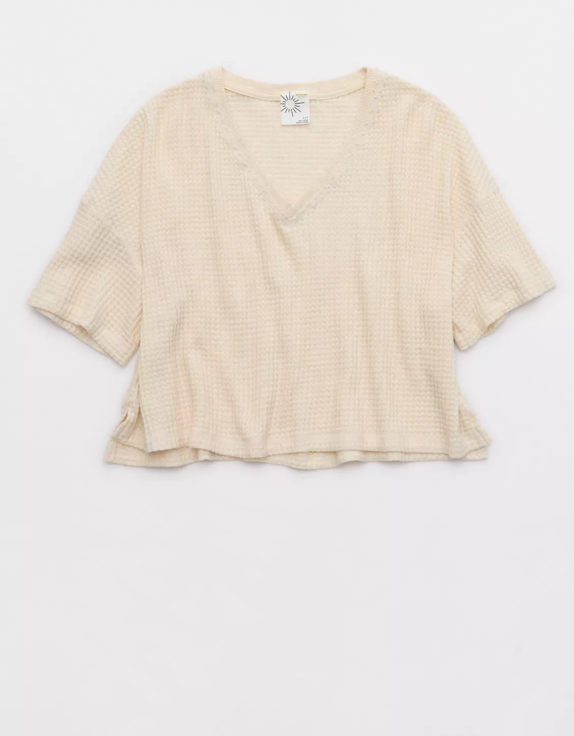 OFFLINE By Aerie Wow! Waffle V Neck Cropped Short Sleeve T-Shirt | Aerie