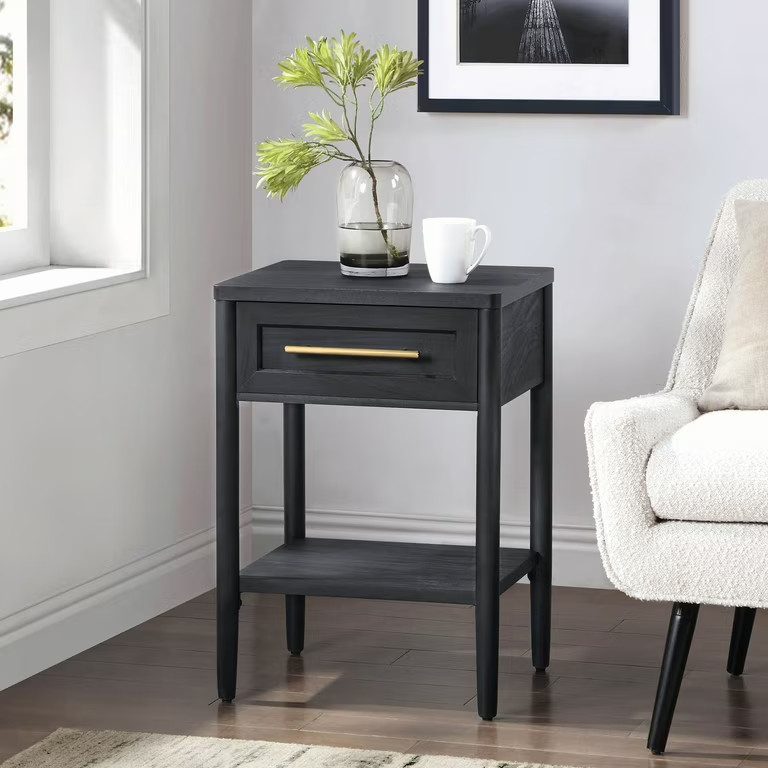 Better Homes & Gardens Oaklee Square End Table with Small Storage Drawer, Charcoal Finish | Walmart (US)