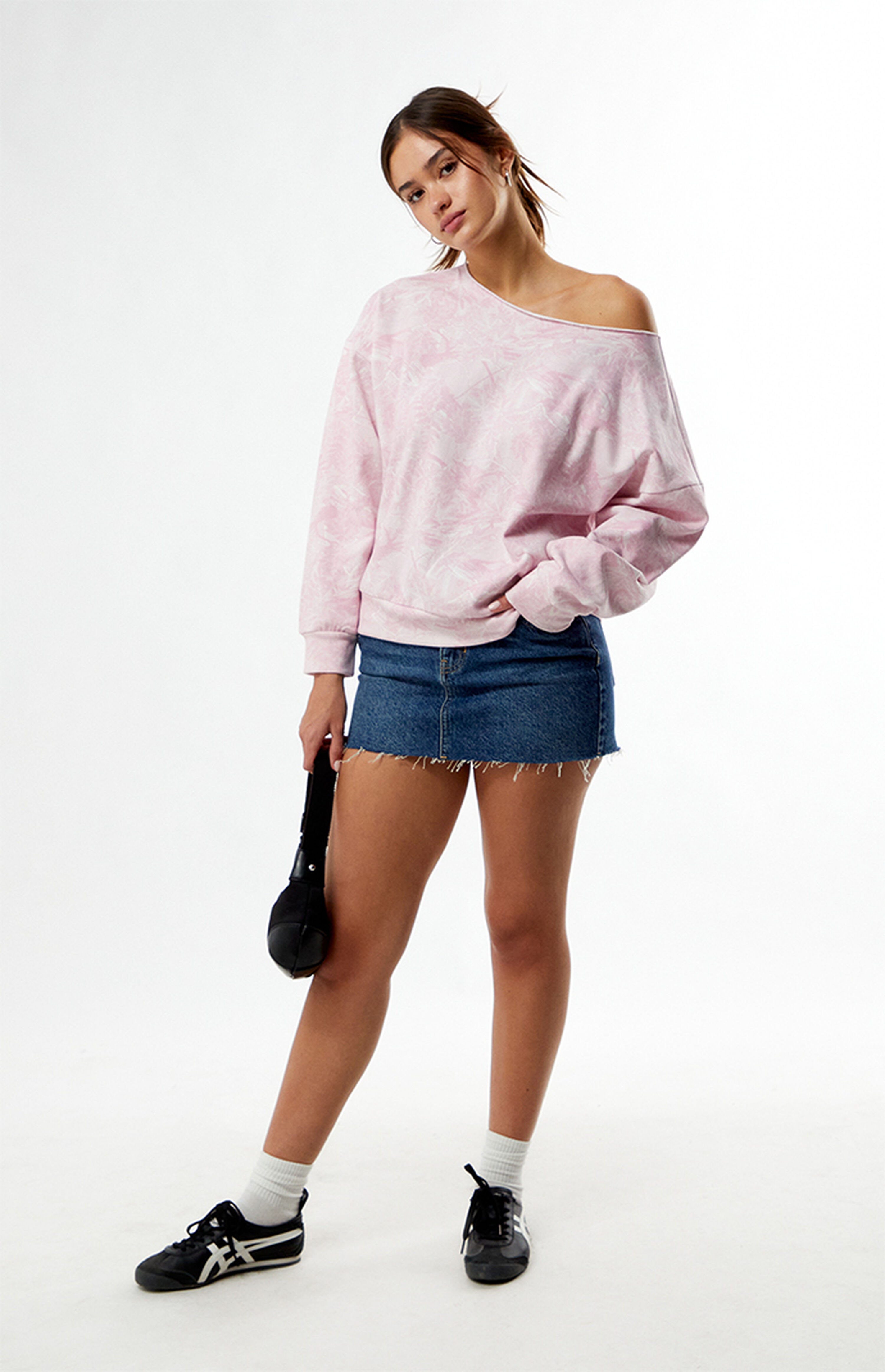 Pacsun Pink Camo Off-The-Shoulder Sweatshirt | PacSun