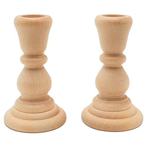 Classic Wooden Candlesticks 4 inches with 7/8 inch Hole, Set of 4 Unfinished Small Wooden Candle Hol | Amazon (US)