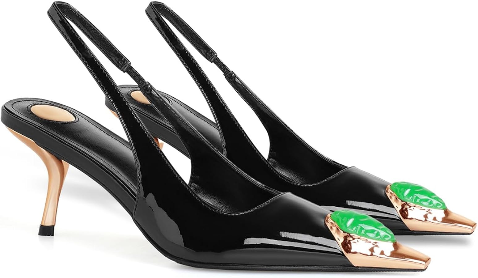 THESHY Womens Slingback High Heels Metal Pointed Toe Stiletto Heels Gems Embellished Stretch Slin... | Amazon (US)