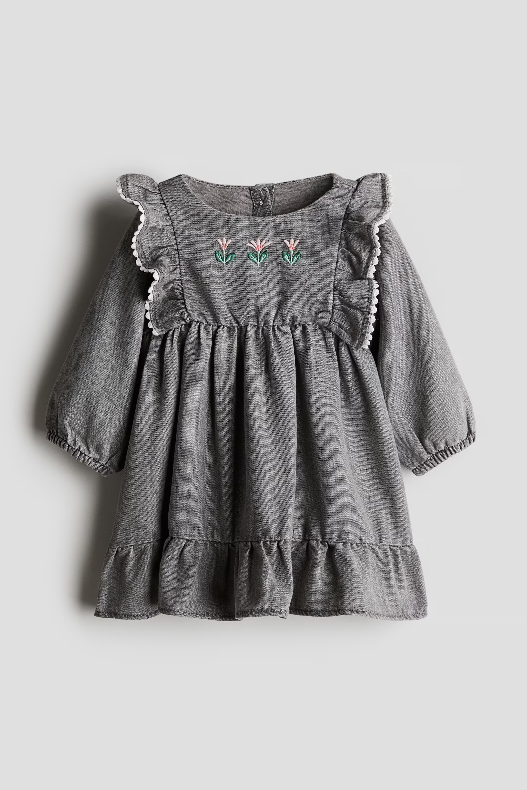 Long-Sleeved Dress - Light gray/flowers - Kids | H&M US | H&M (US + CA)