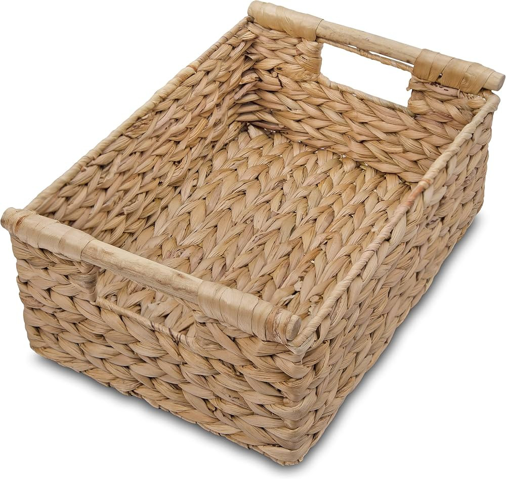 VATIMA Hyacinth Medium Wicker Basket 13.6x9.5x5.6" - With Handle, Living Room Decor, Rectangular ... | Amazon (US)