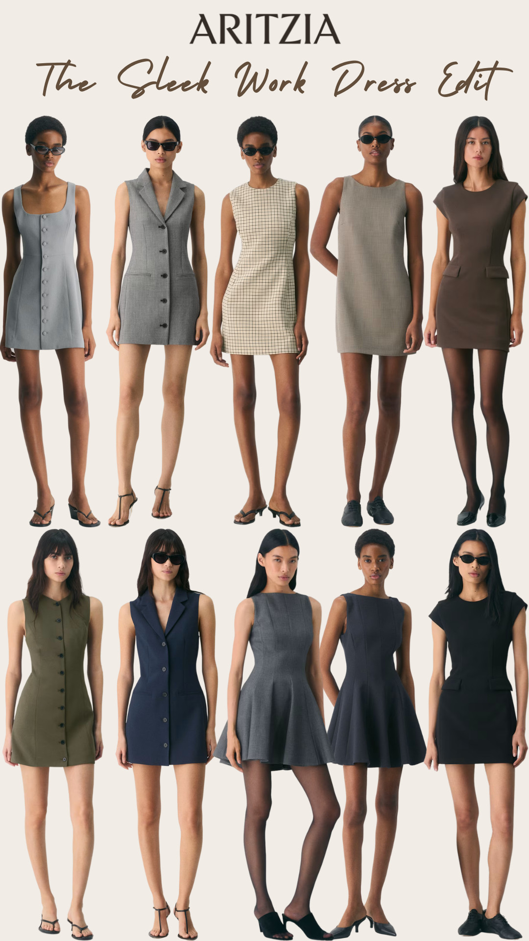 @Aritzia Wear to Work Collection | Sleek Mini Short Dresses 

Aritzia workwear mini dresses that make getting dressed feel instantly more polished. 🤎

I pulled together the sleek mini dresses from Aritzia’s Wear to Work Collection that give that structured, expensive-looking, office-to-after-hours energy — the kind of pieces that make an outfit feel intentional with almost no effort.

These are not basic work dresses. 

Think tailored silhouettes, clean lines, button details, vest-inspired shapes, shift dresses, mini lengths, neutral tones, and that modern “I have my life together” look that works for more than just the office.

Why this edit works:
- These dresses look polished without feeling boring
- Mini dress silhouettes feel modern and elevated
- Structured shapes make the outfit look more expensive
- Easy to style with heels, flats, loafers, slingbacks, boots, tights, blazers, or a sleek bag
- Perfect for office days, meetings, dinner after work, events, date nights, and elevated everyday outfits
- Aritzia workwear always gives that clean, tailored, cool-girl look

This is for the girl who wants workwear that still feels stylish — not stiff, outdated, or overly corporate.

Perfect for: work outfits, office outfits, business casual outfits, corporate style, city workwear, office-to-dinner looks, elevated basics, minimalist outfits, fall workwear, spring workwear, date night outfits, polished mini dresses, and chic everyday style.

If your work wardrobe has been feeling too plain, these Aritzia Workwear Collection mini dresses are the ones I’d check first.

↓ Everything is linked!

#LTKSaleAlert #LTKWorkwear #LTKTravel